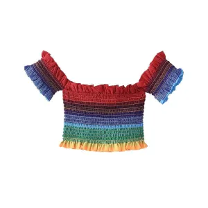 "RAINBOW STRIPED NECKLINE" CROP TOP N081704