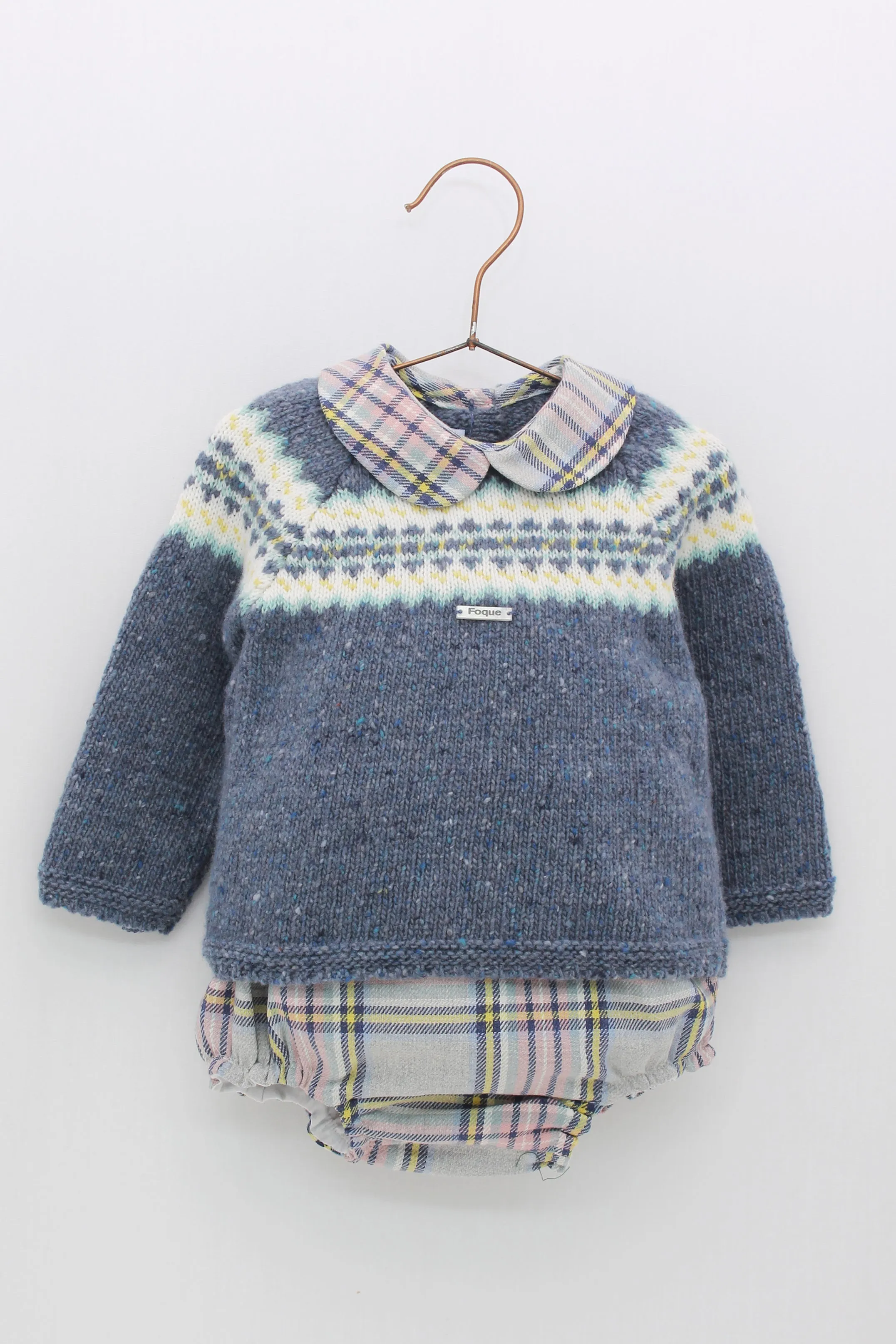"Timmy" Dusky Blue Knit Top & Tartan Jam Pants