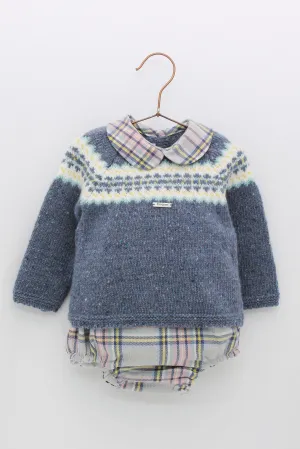 "Timmy" Dusky Blue Knit Top & Tartan Jam Pants
