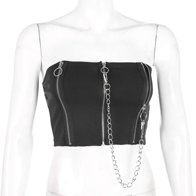 "ZIPPERED CHAIN SEXY" TUBE TOP Y021407