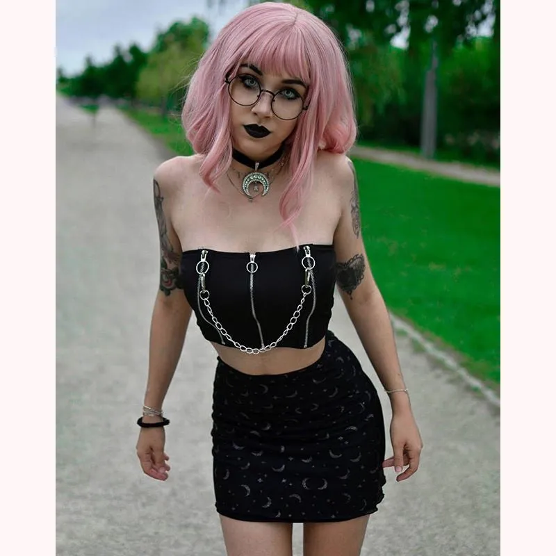 "ZIPPERED CHAIN SEXY" TUBE TOP Y021407
