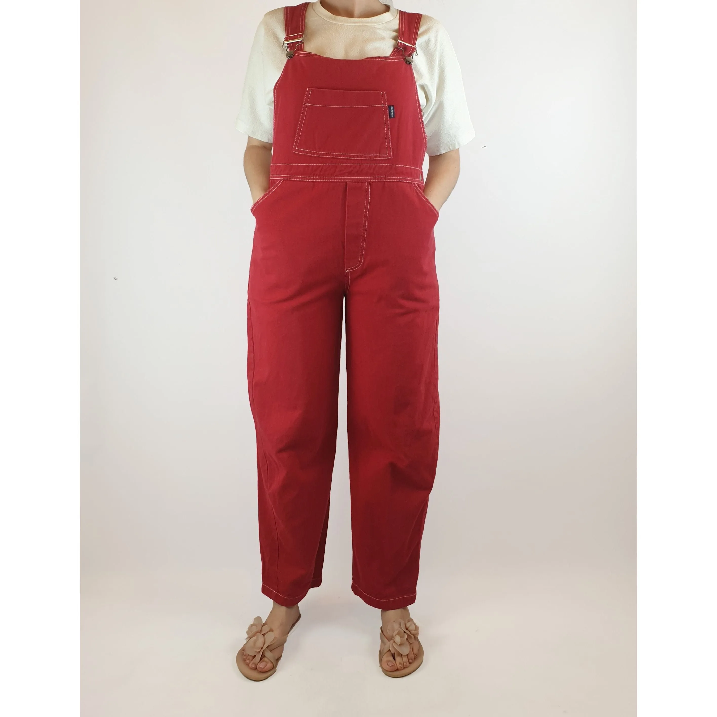 RadRags red overalls with contrasting white stitching size 12 (tiny fit, best fits siize 10)