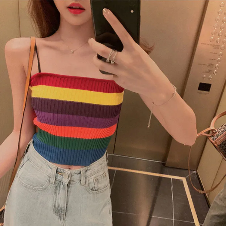 Rainbow Striped Camis Knitted Tank Top