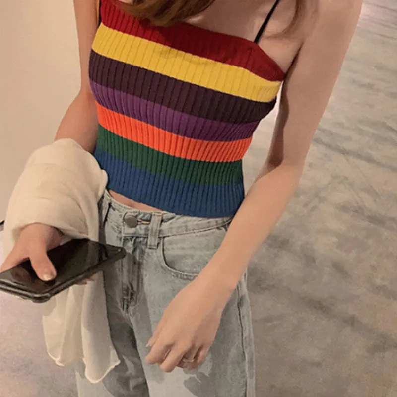 Rainbow Striped Camis Knitted Tank Top