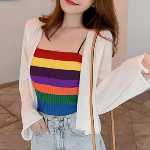 Rainbow Striped Camis Knitted Tank Top