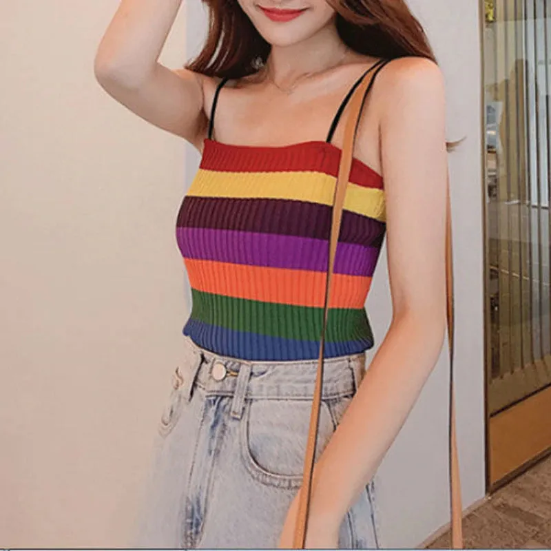 Rainbow Striped Camis Knitted Tank Top