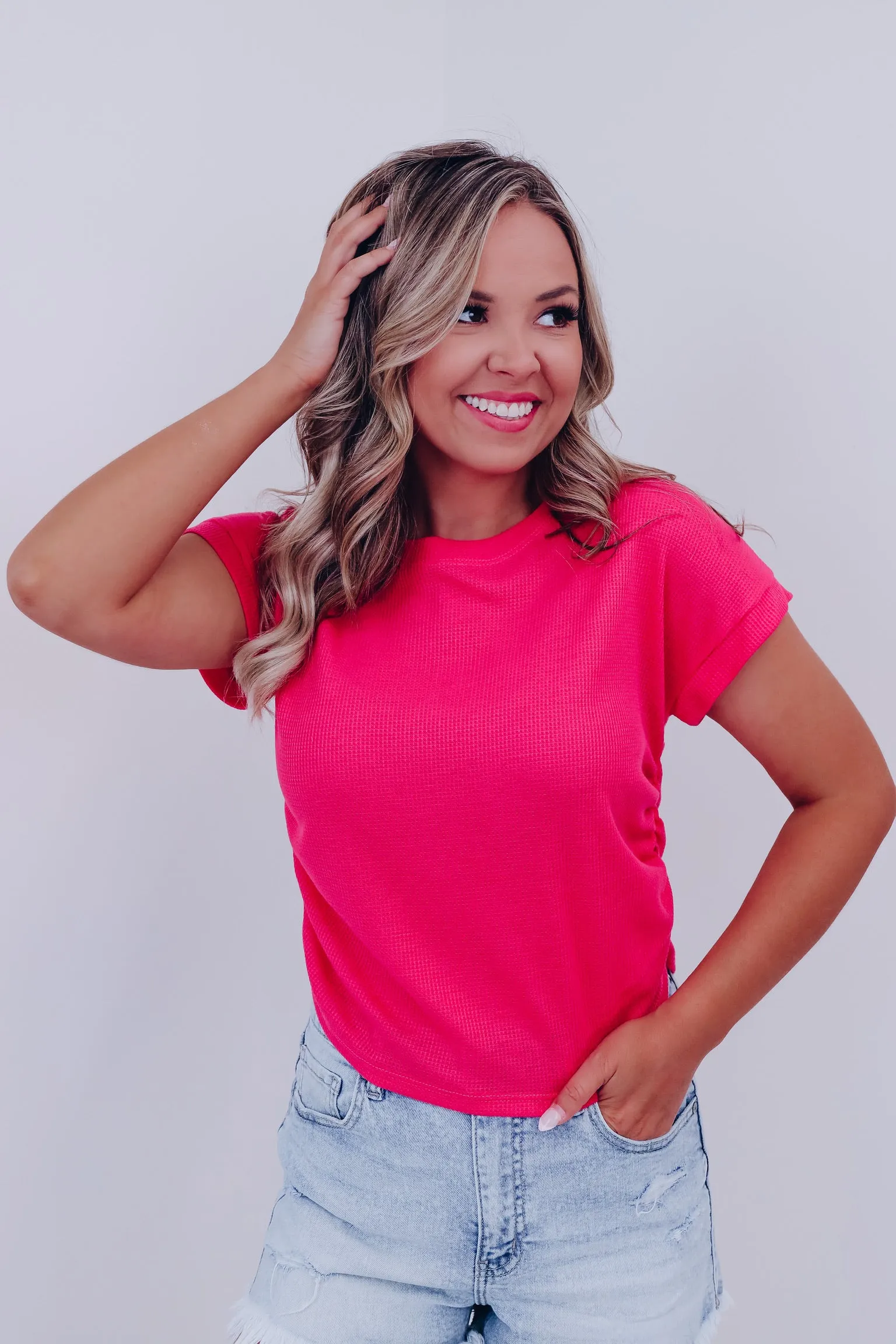 Rally Ruched Side Crop Top - Pink