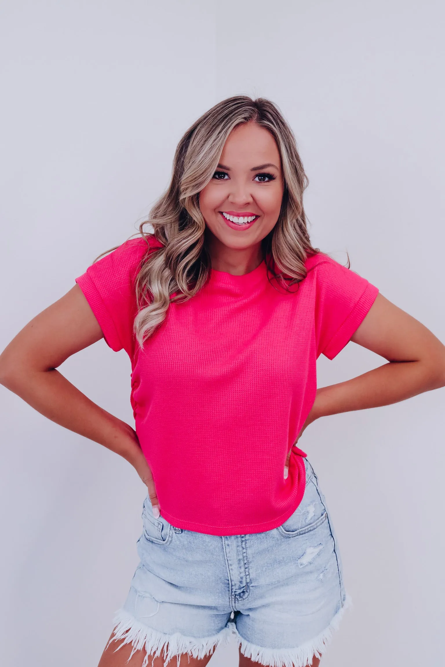 Rally Ruched Side Crop Top - Pink