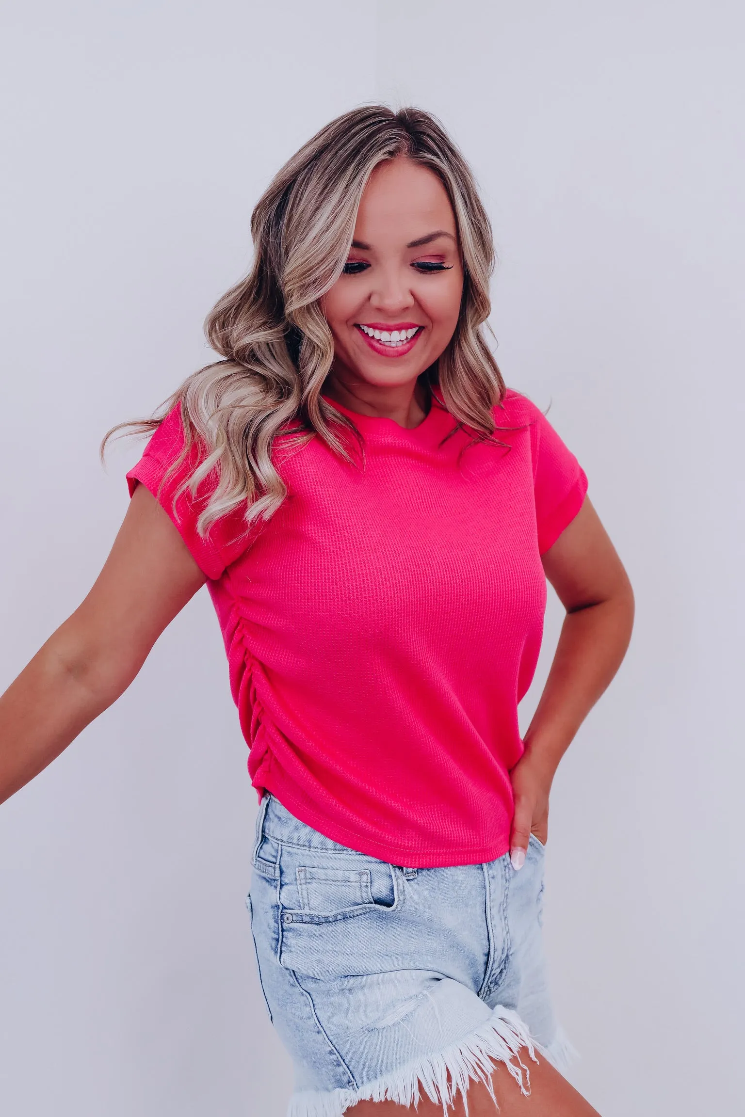 Rally Ruched Side Crop Top - Pink