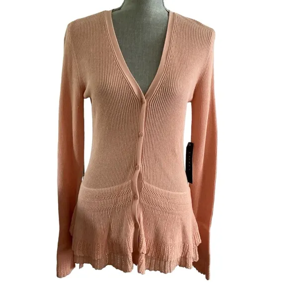Ralph Lauren cardigan women’s sweater v-neck peplum bell sleeve blush pink sz M