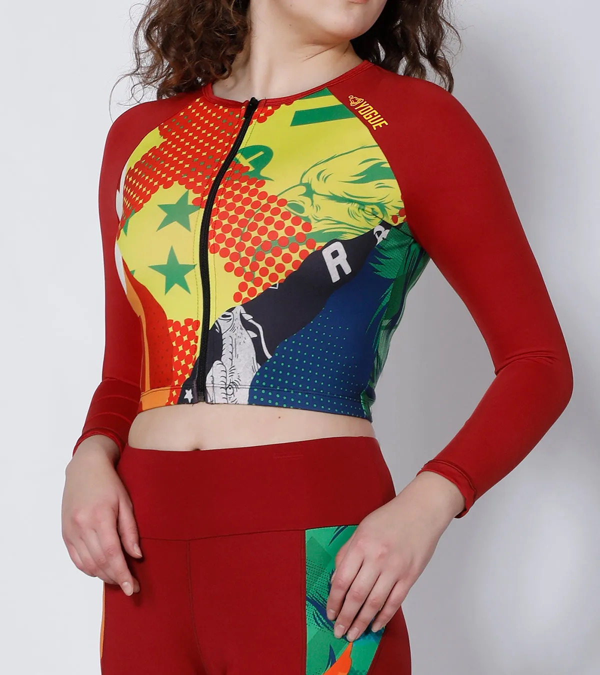 Red Abstract Crop Zipper
