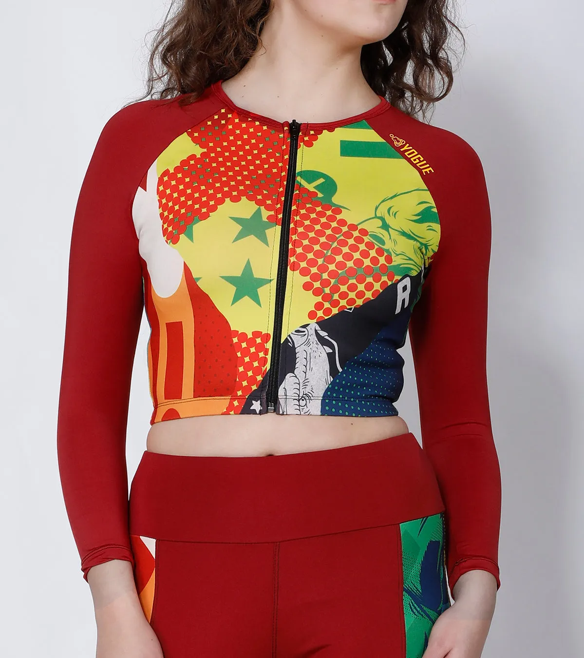 Red Abstract Crop Zipper