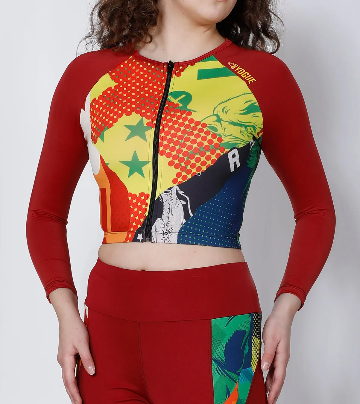 Red Abstract Crop Zipper