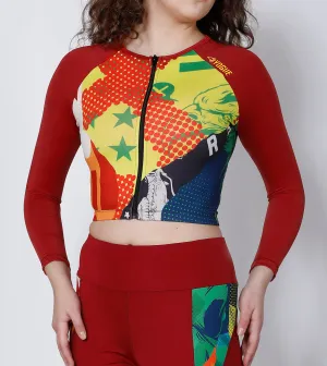 Red Abstract Crop Zipper