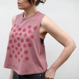 Red Daisy Wildflowers Cropped Racerback Tank Top Mauve Pink