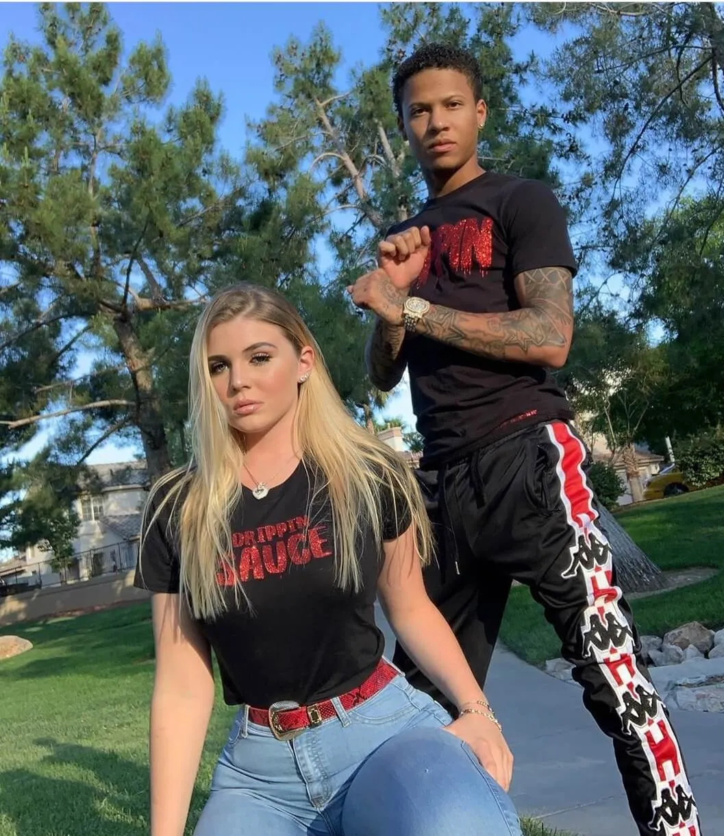Red Glitter Drippin Sauce | Black Crop Top Tee