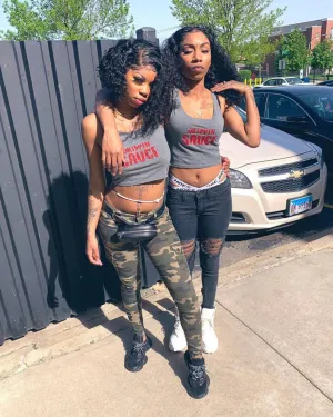 Red Glitter Drippin Sauce | Gray Crop Top Tank