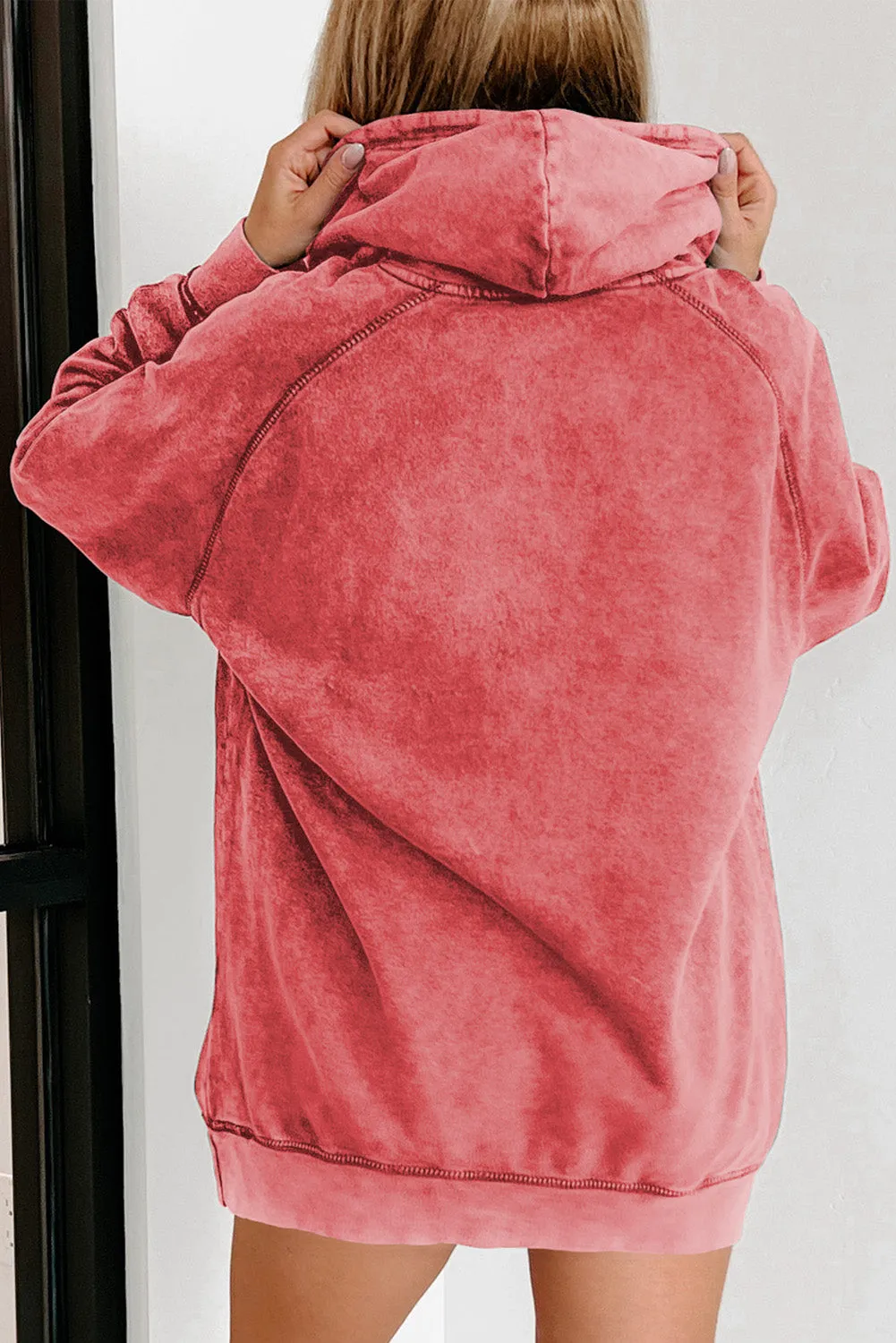 Red Mineral Wash Kangaroo Pocket Drawstring Pullover Hoodie