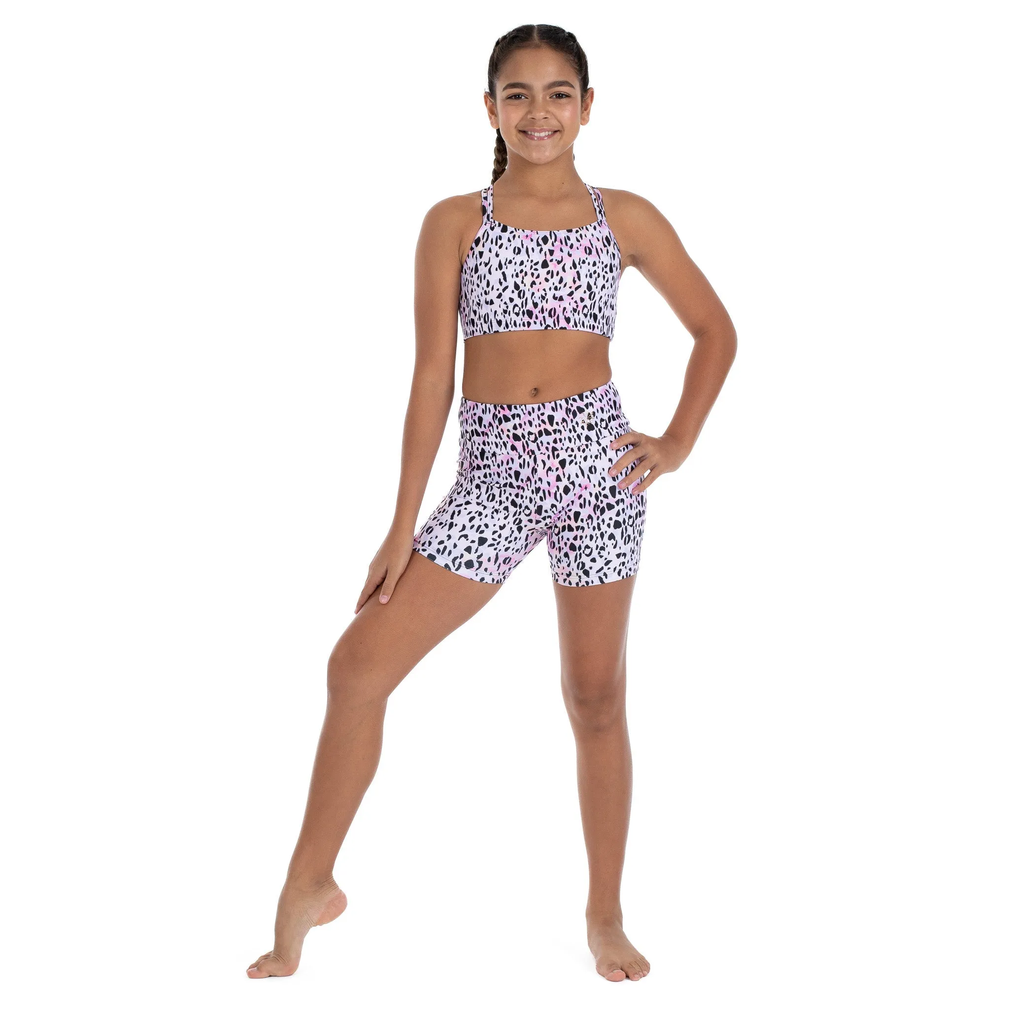Remi: Criss-Cross Back Bra Crop Top in Sundaze Leopard Print