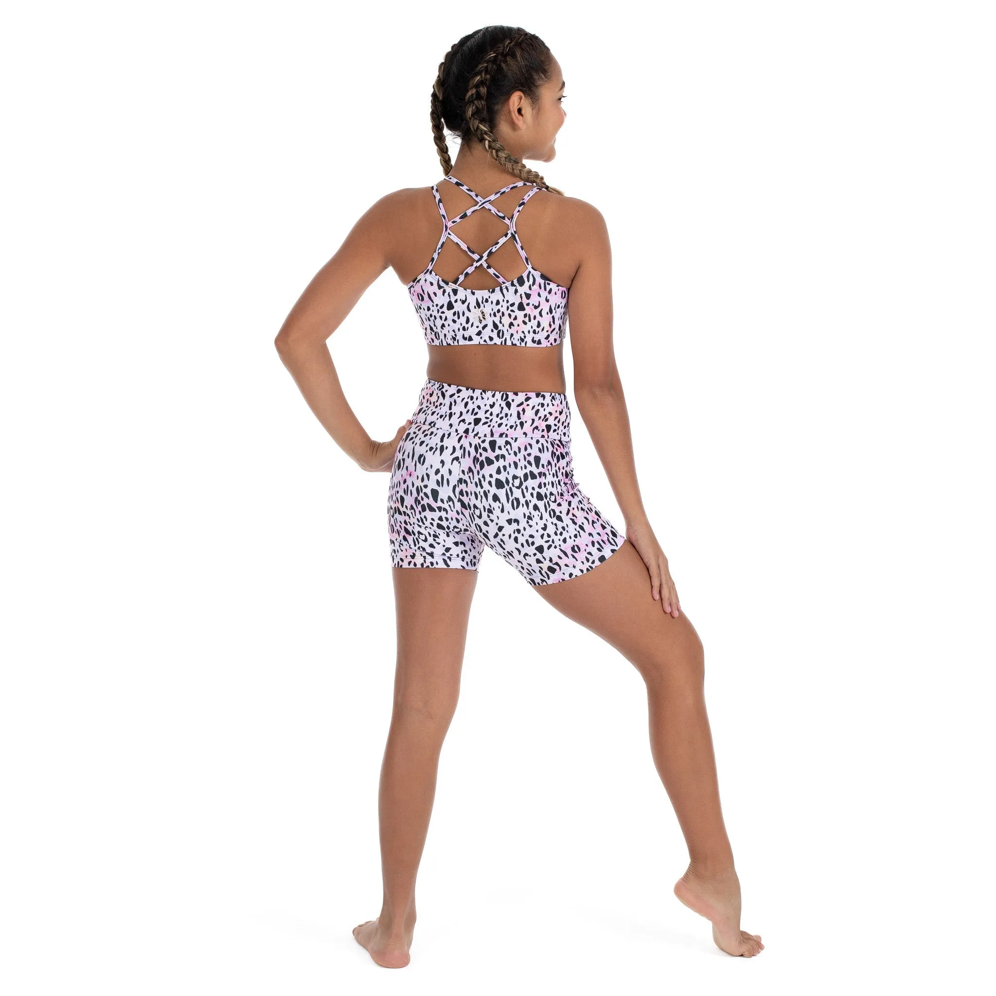 Remi: Criss-Cross Back Bra Crop Top in Sundaze Leopard Print