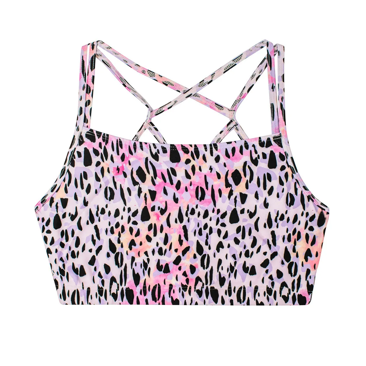 Remi: Criss-Cross Back Bra Crop Top in Sundaze Leopard Print