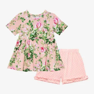 Renia Basic Ruffled Cap Sleeve Peplum Top and Biker Short
