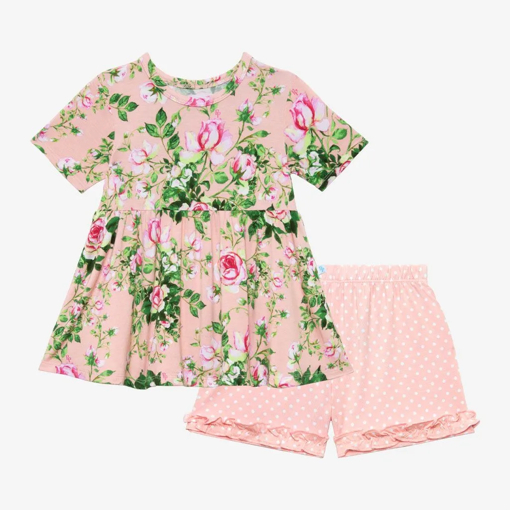 Renia Basic Ruffled Cap Sleeve Peplum Top and Biker Short