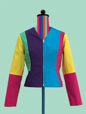 Reversible Color-Block Polka Dot Zip Jacket