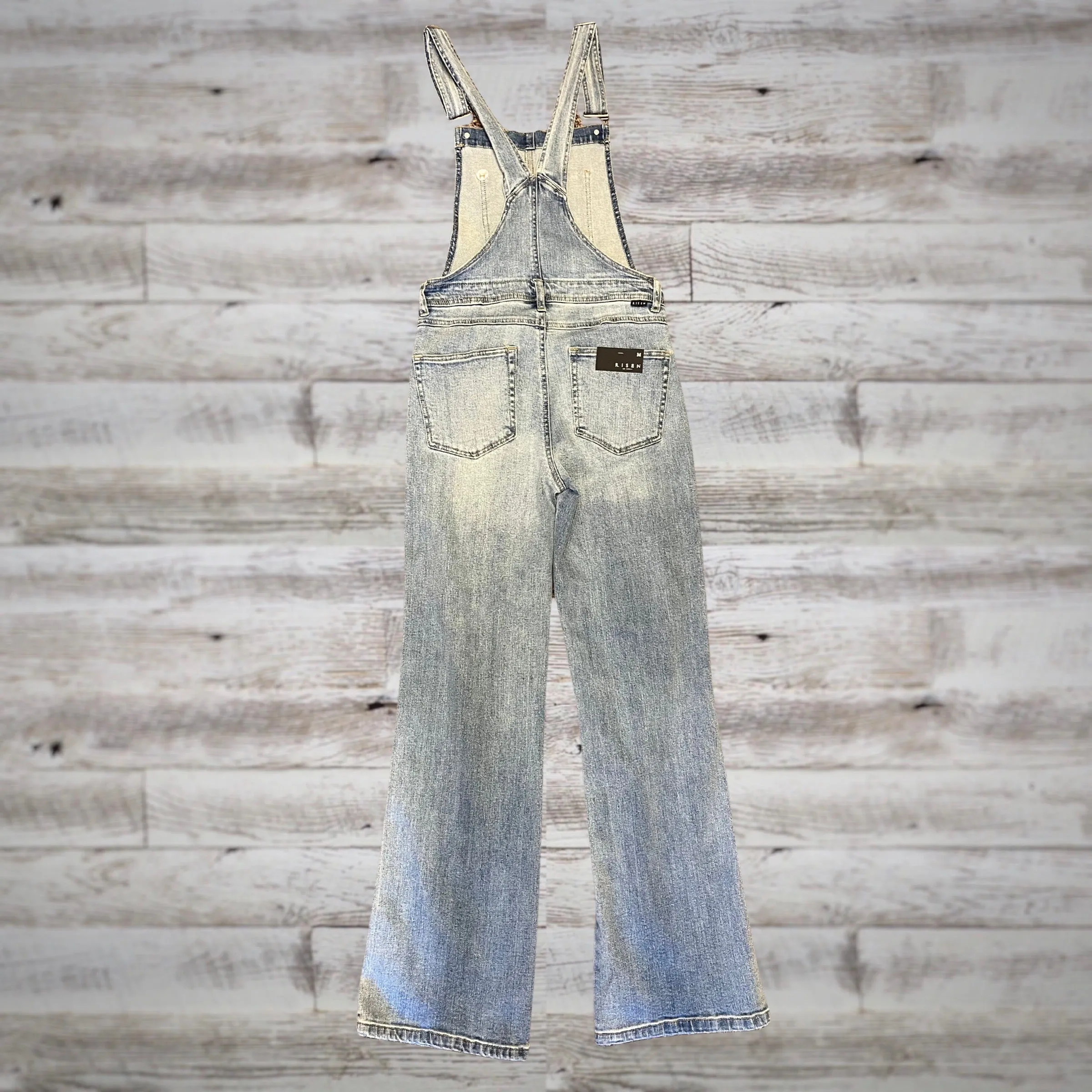 Risen Distressed Relaxed Straight Denim Bib Overalls