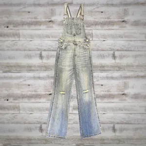 Risen Distressed Relaxed Straight Denim Bib Overalls