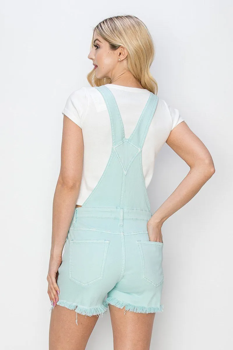 Risen Distressed Short Overalls Mint