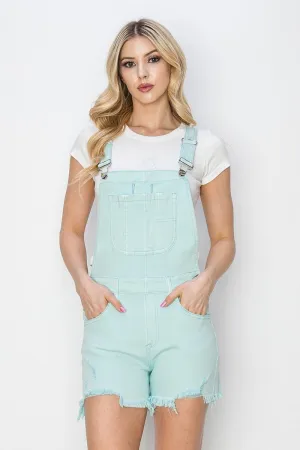 Risen Distressed Short Overalls Mint