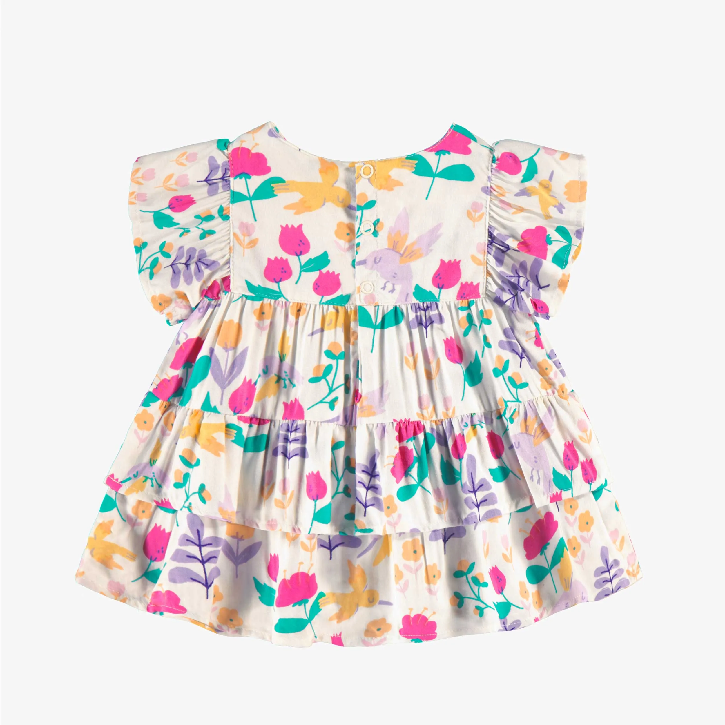 Robe et bloomer blancs à motifs, naissance||White dress and bloomer with all over print, newborn