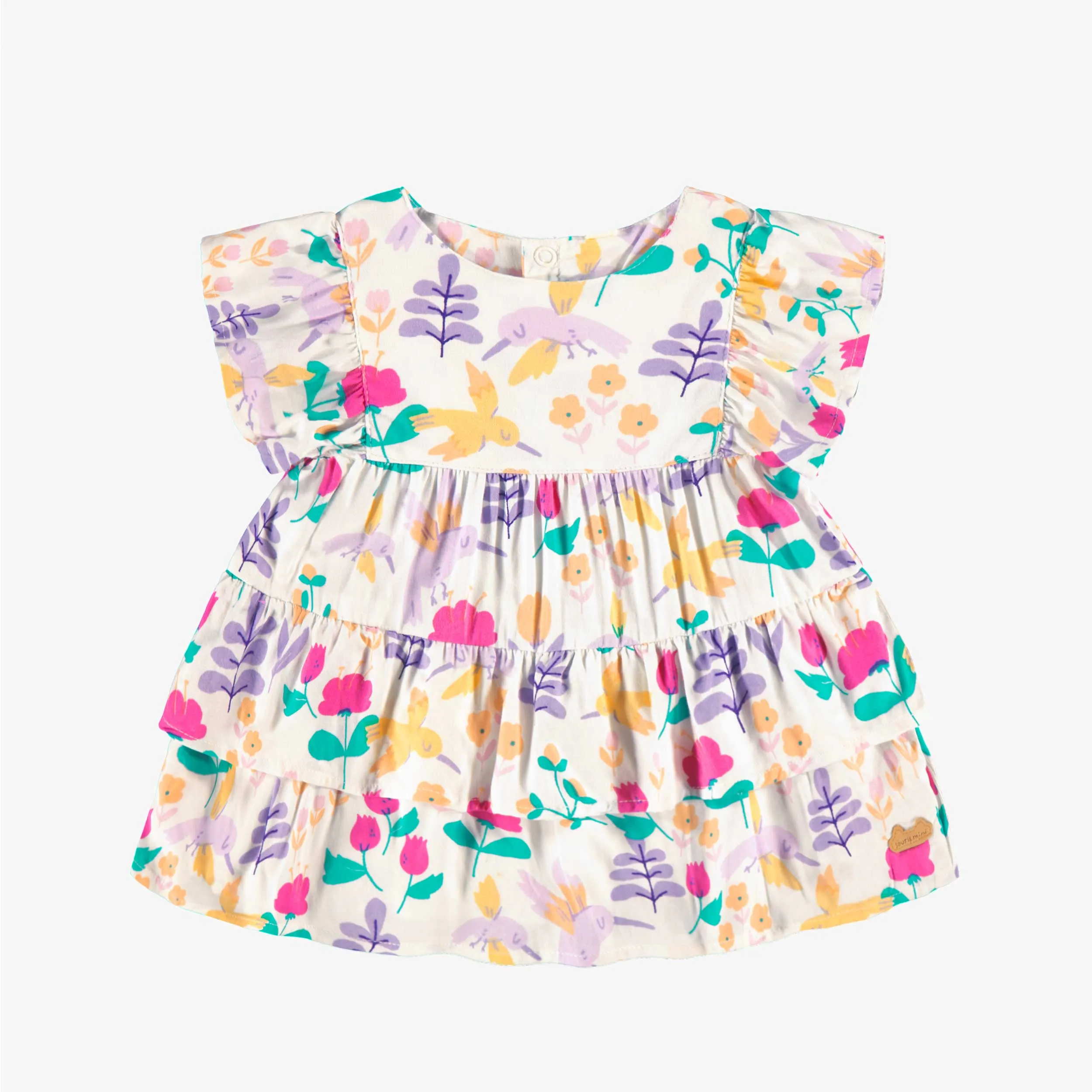 Robe et bloomer blancs à motifs, naissance||White dress and bloomer with all over print, newborn