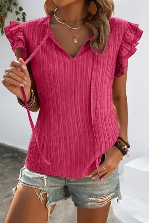 Rose Red  Textured Ruffled Sleeve Top