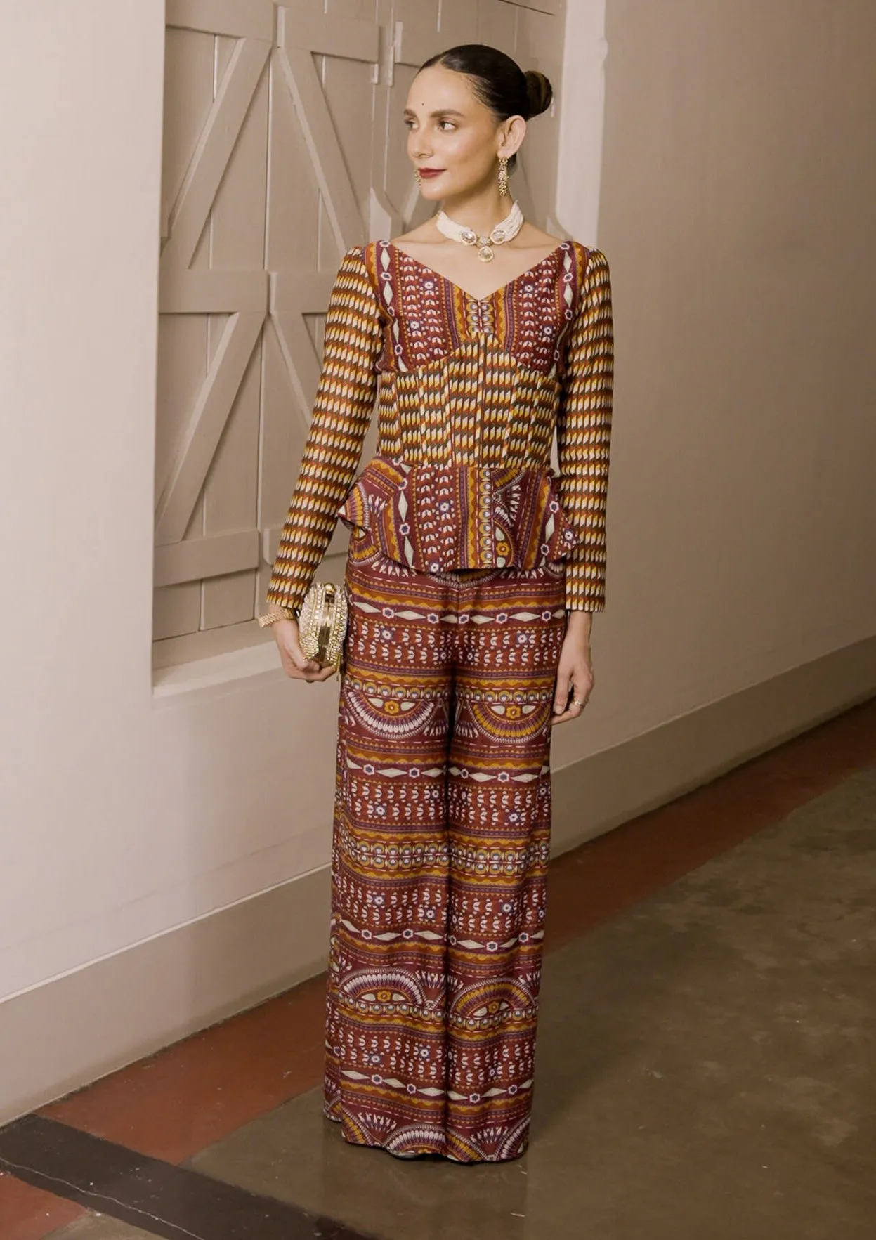 Roshan maroon printed palazzo set