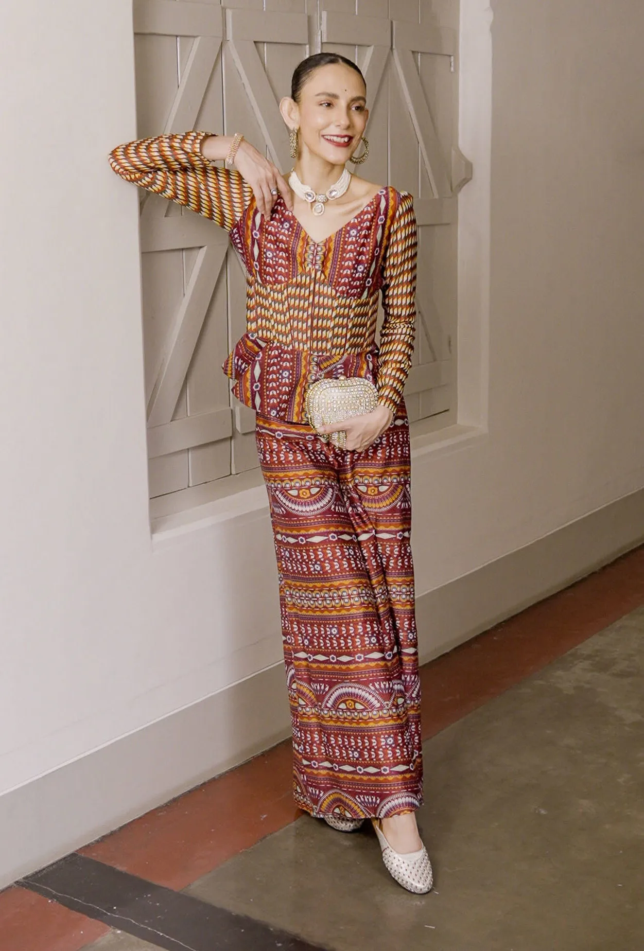 Roshan maroon printed palazzo set