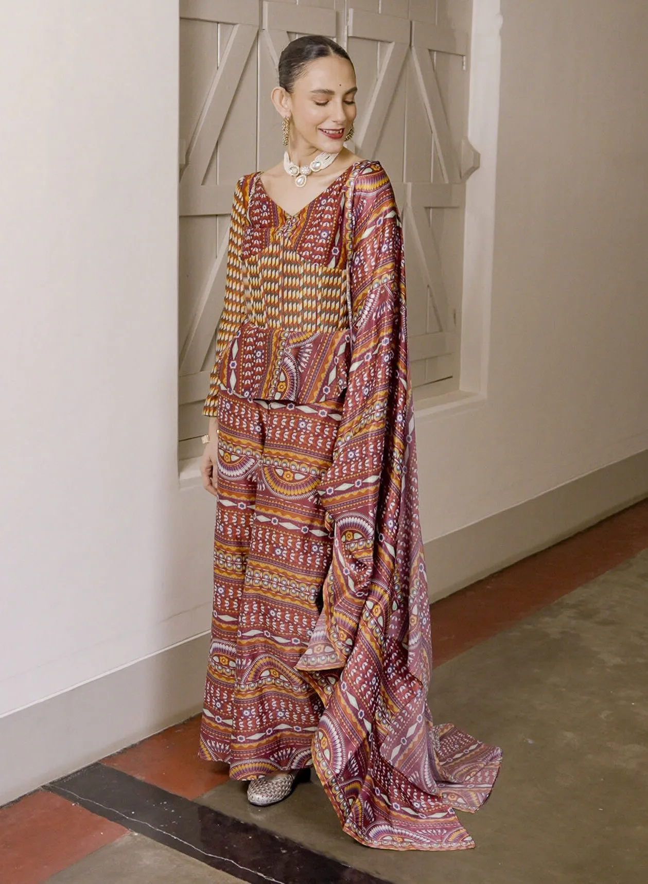 Roshan maroon printed palazzo set