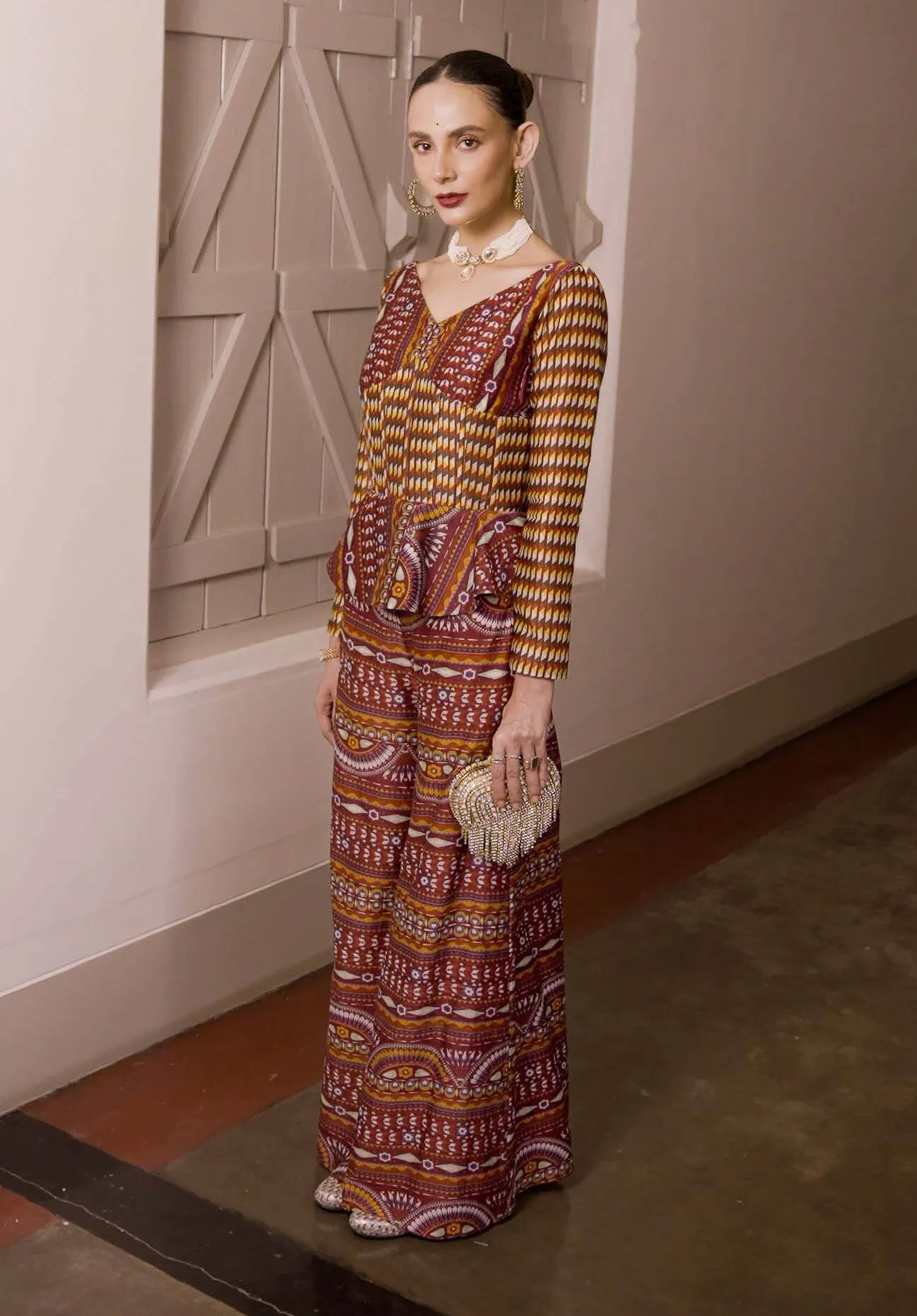 Roshan maroon printed palazzo set