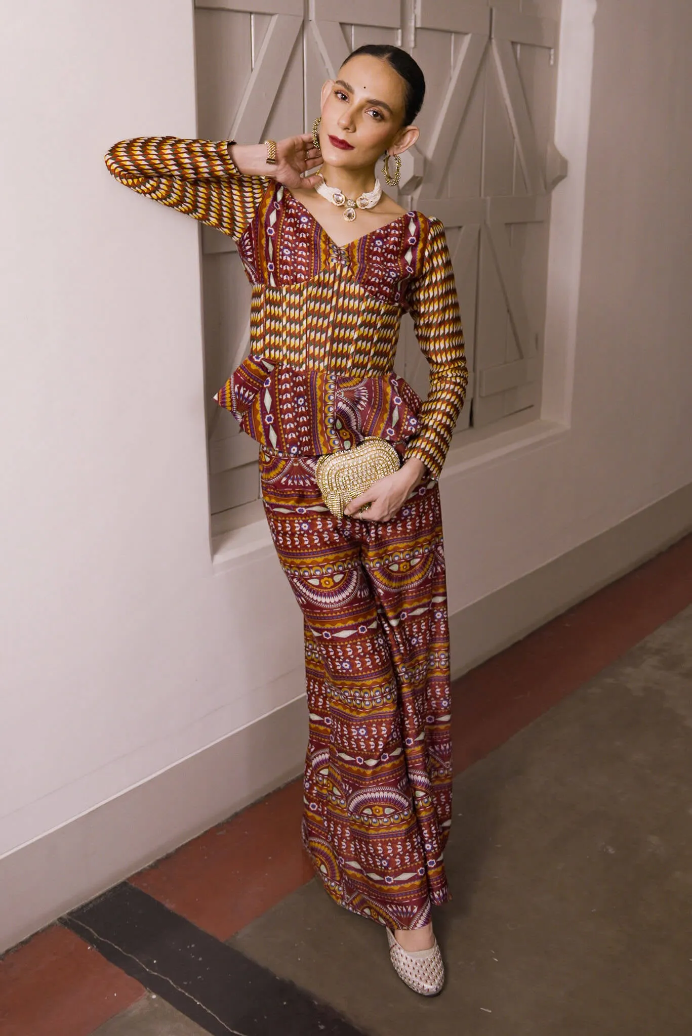 Roshan maroon printed palazzo set