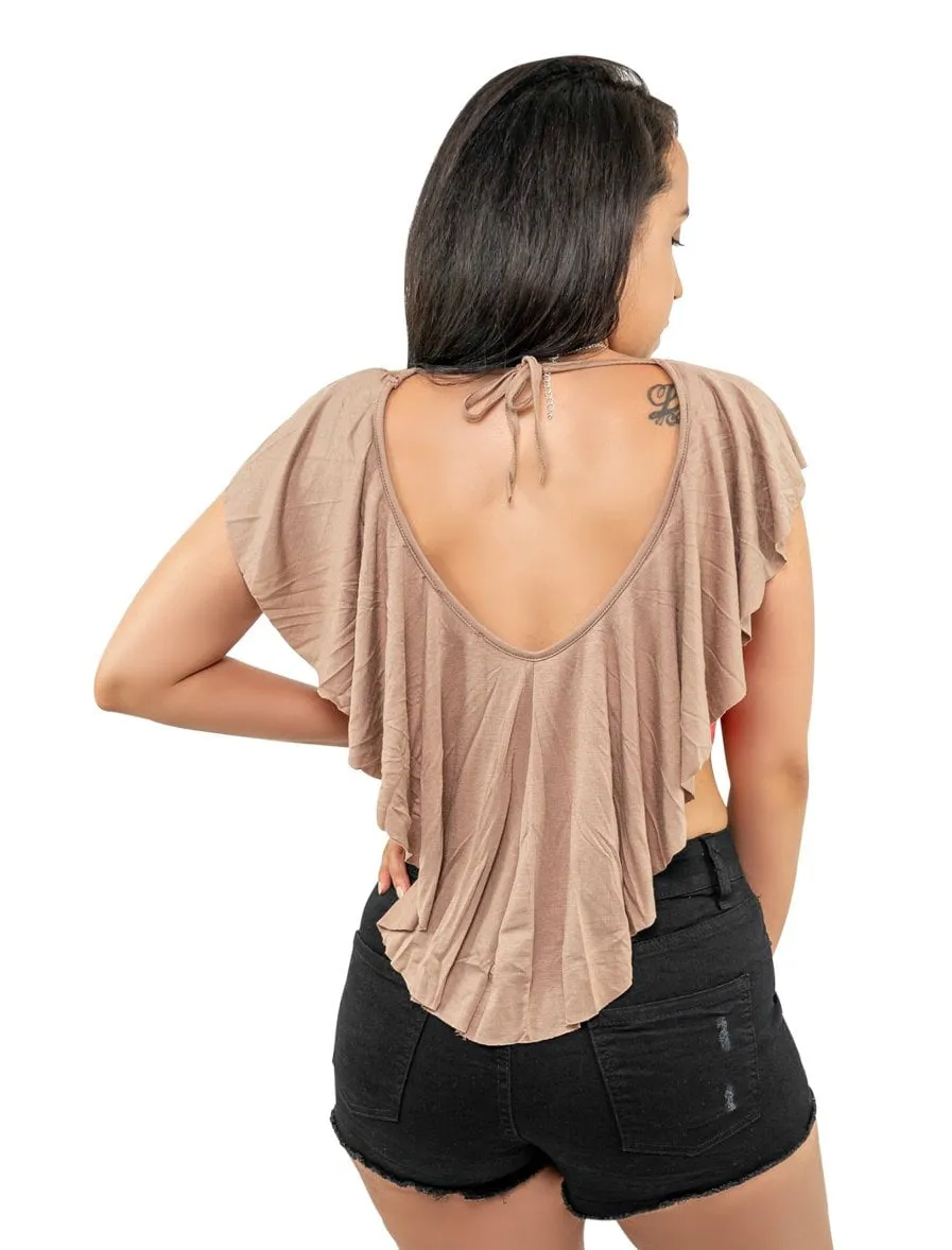 Round Neck Short Sleeve Crop Top Shirt Bi Color With Valance