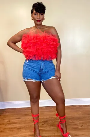 RUFFLE TULLE TOP (RED)