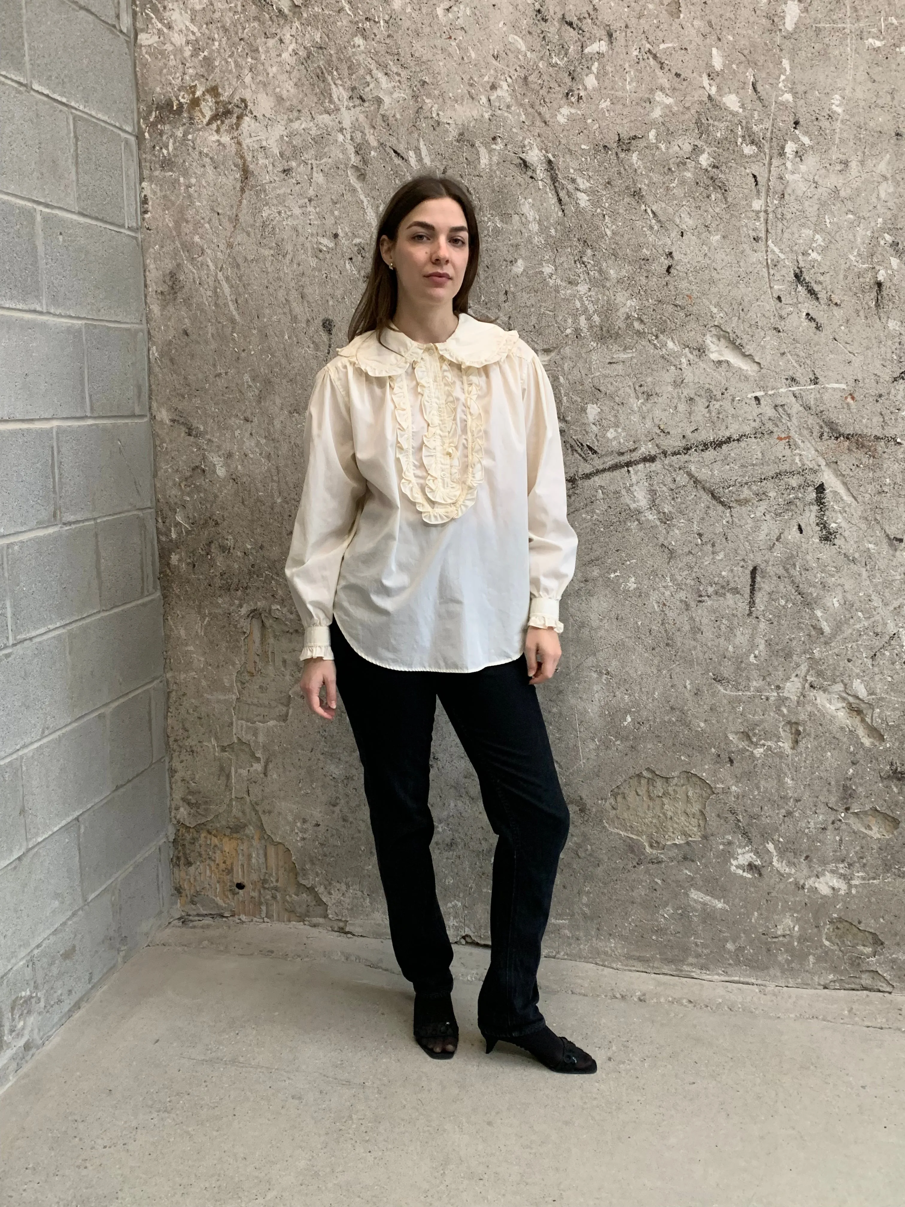 ruffled bib blouse