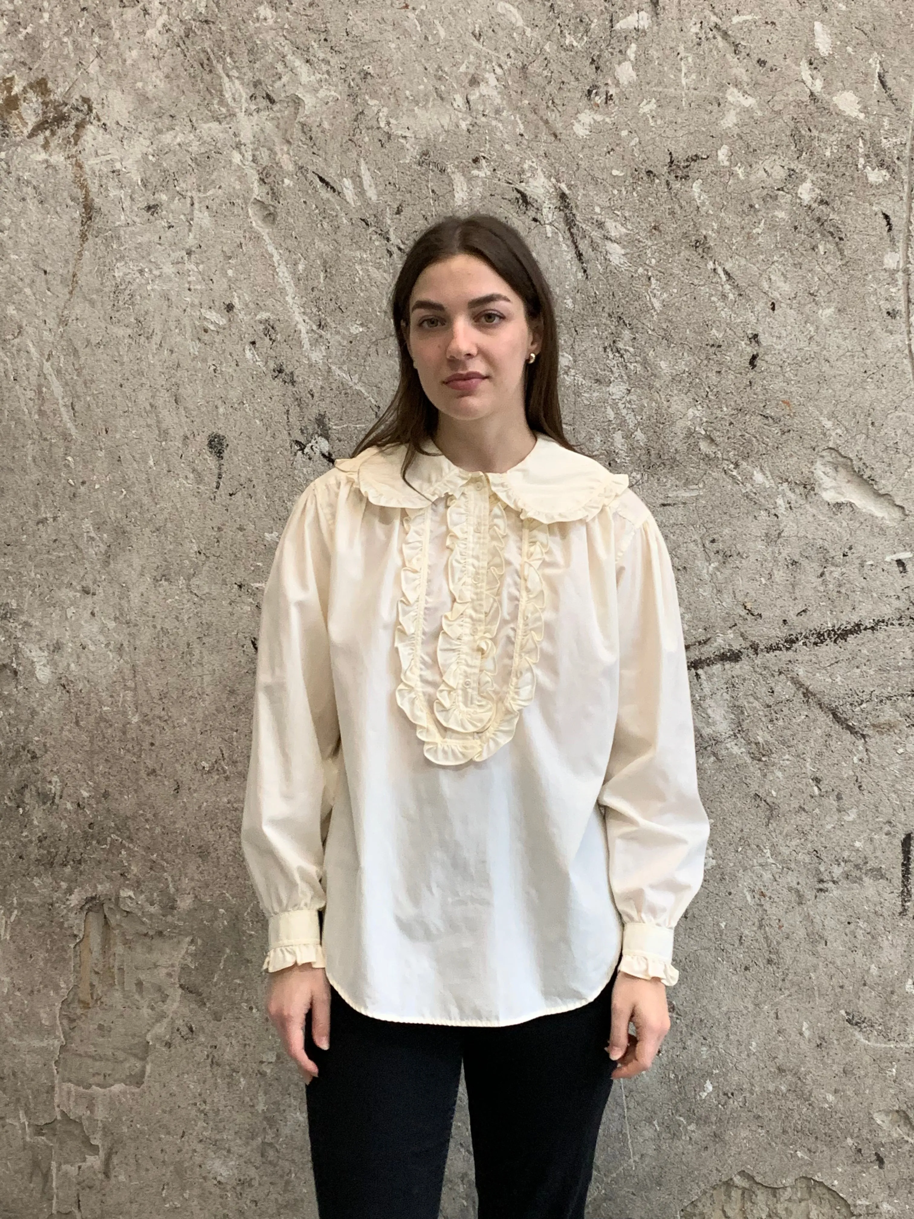 ruffled bib blouse