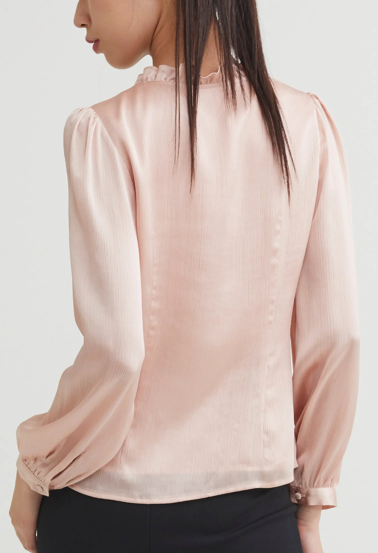 Ruffled Faux Wrap Long Sleeve Blouse