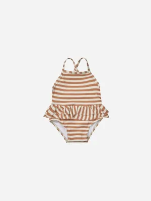 Ruffled One-Piece Swimsuit || Clay Stripe