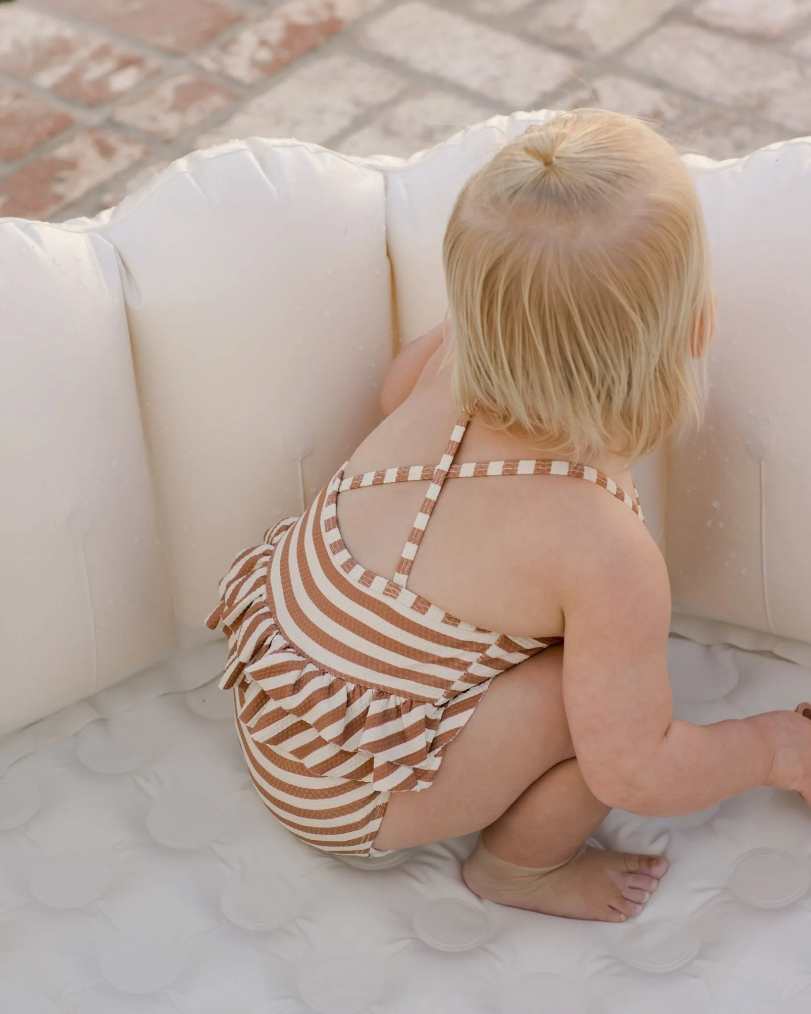 Ruffled One-Piece Swimsuit || Clay Stripe