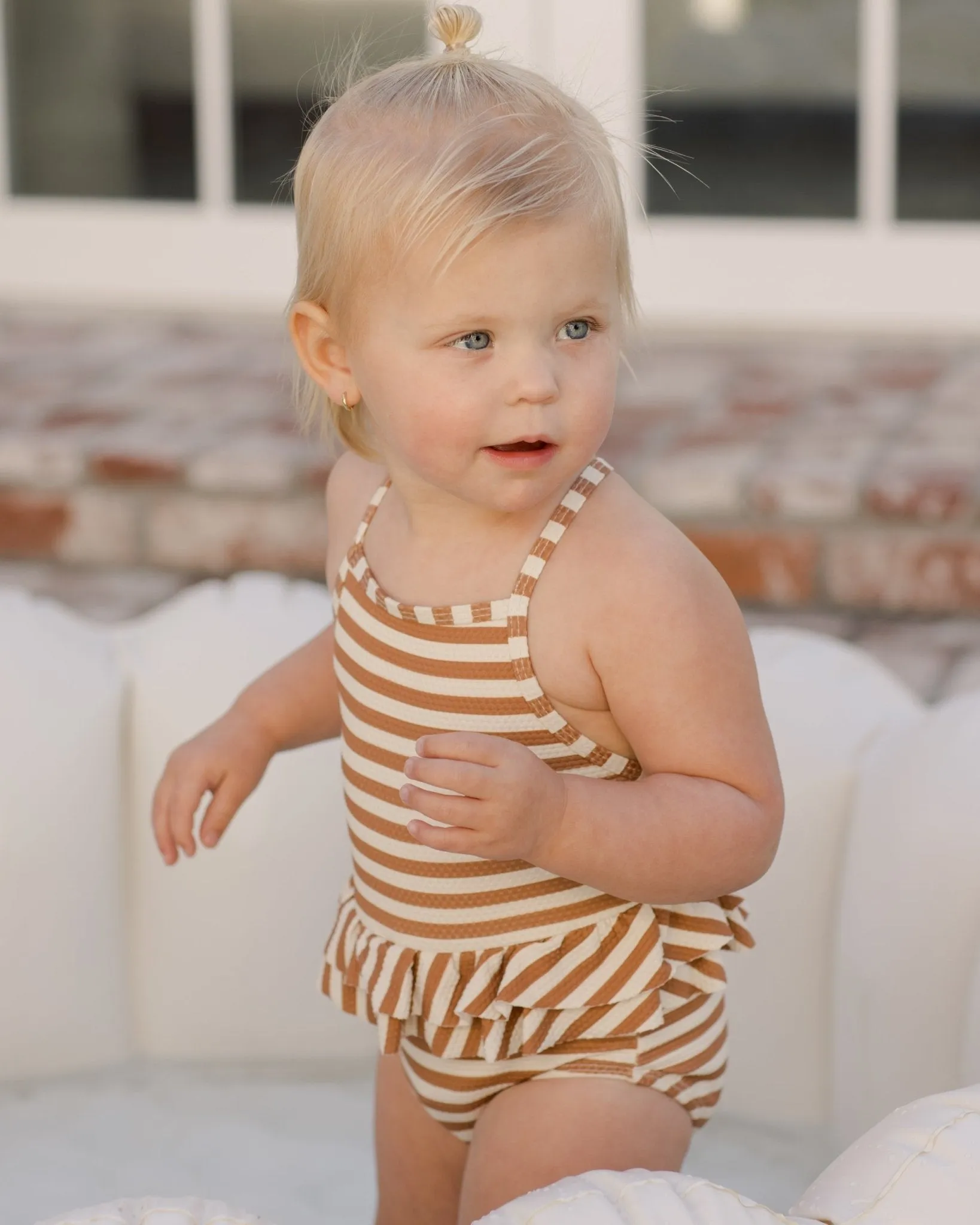 Ruffled One-Piece Swimsuit || Clay Stripe