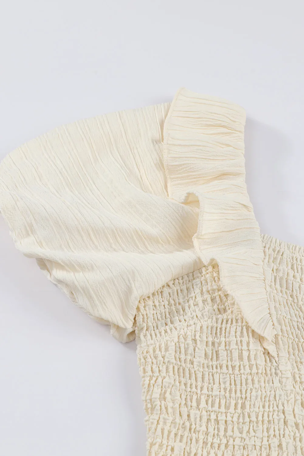 Ruffled One-shoulder Smocked Top