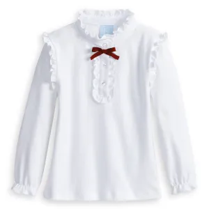Ruffled Pima Blouse -- White w/ Red Bow